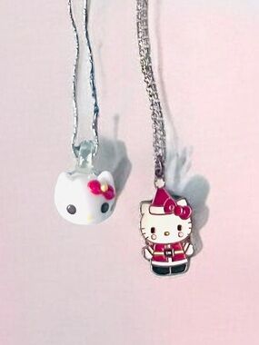 Sanrio Hello Kitty Layered Pendant Necklace in White, Pink and Silver